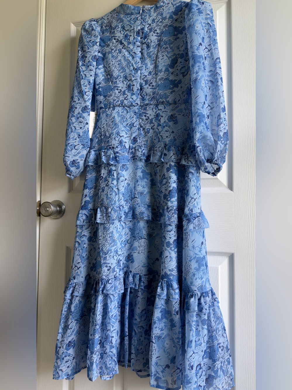 Hyacinth House Tuckernuck Blue Floral Tiered Ruffle Midi Dress XXS - Picture 3 of 5